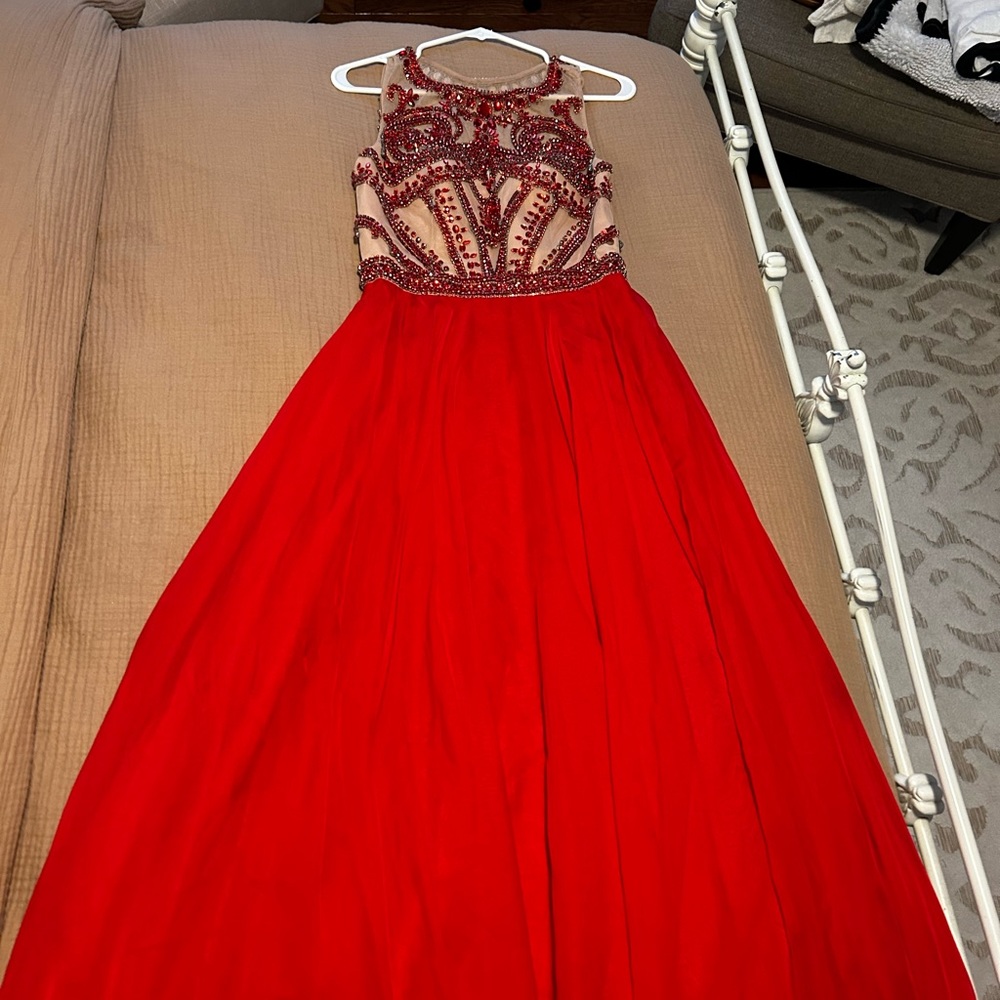 Sherri Hill Red Bedazzled sheer bodice prom dress (Sz 6)